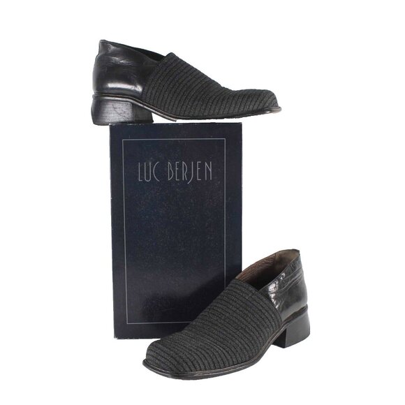 Luc Berjen Sz 39 Charcoal Black Elastic Bambou 1.5" Ankle Booties - Picture 1 of 11